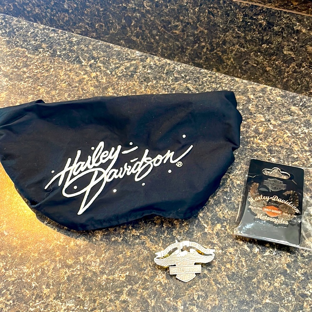 Harley Davidson headband and 2 lapel/hat pins